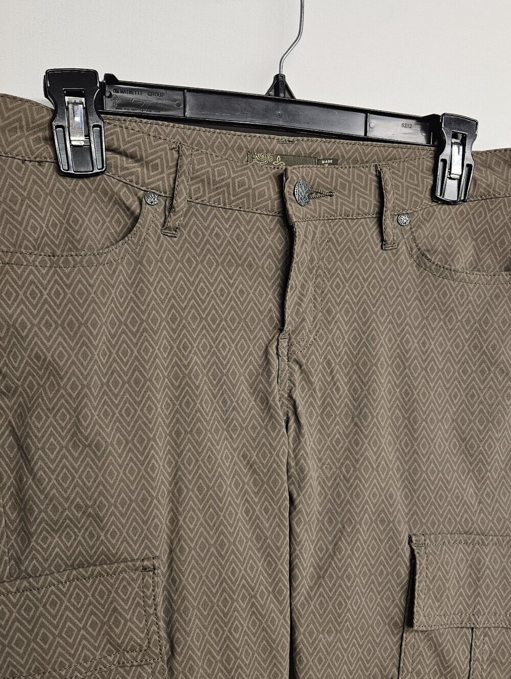 Prana Meme Pants  Women’s Size 4 Green Gray Outdoors Cargo Diamond Print - Picture 2 of 12